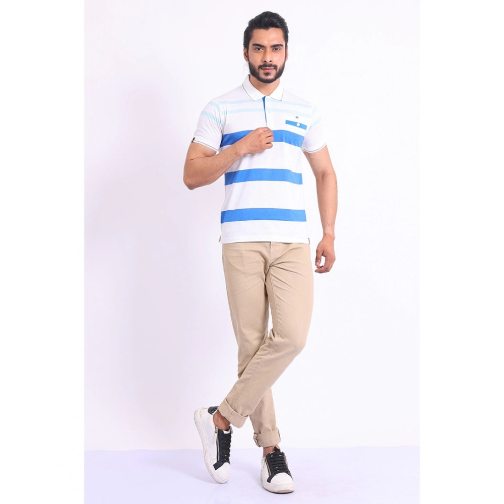 Amfyn Men's Casual Cotton Printed Polo Neck Half Sleeve T-Shirt (White)