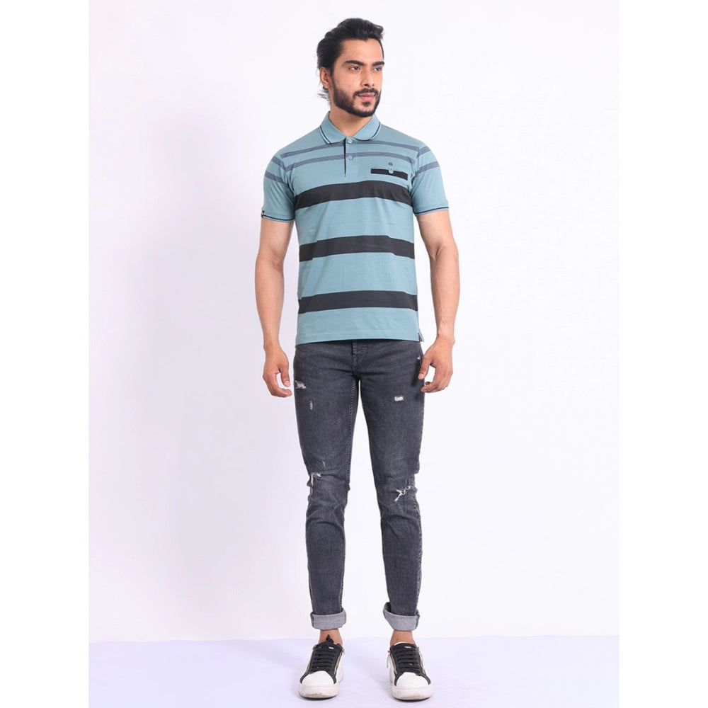 Amfyn Men's Casual Cotton Printed Polo Neck Half Sleeve T-Shirt (Green)