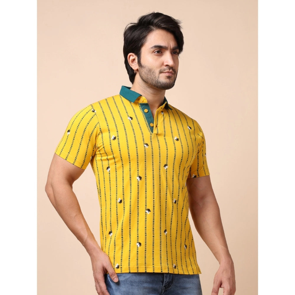 Amfyn Men's Casual Cotton Printed Polo Neck Half Sleeve T-Shirt (Yellow)