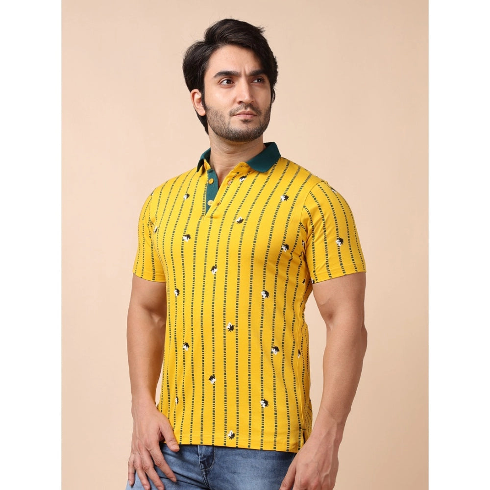 Amfyn Men's Casual Cotton Printed Polo Neck Half Sleeve T-Shirt (Yellow)