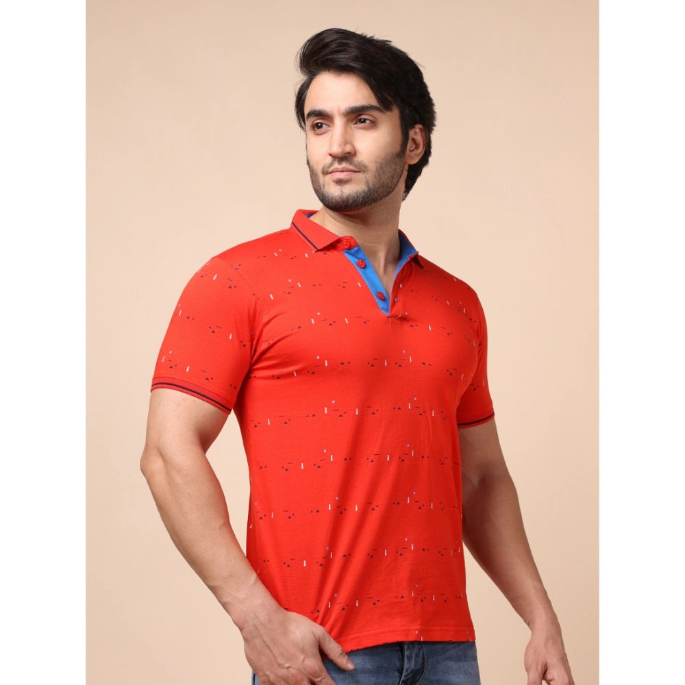 Amfyn Men's Casual Cotton Printed Polo Neck Half Sleeve T-Shirt (Red)