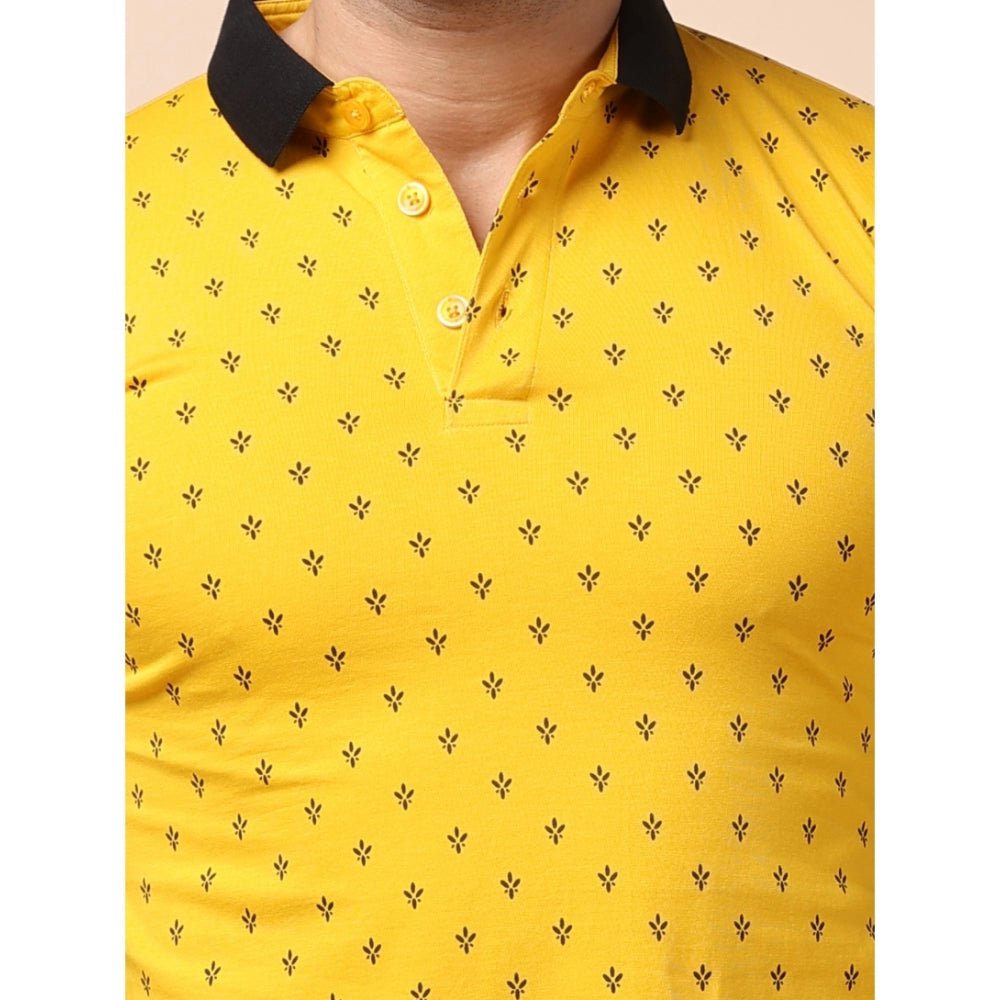 Amfyn Men's Casual Cotton Printed Polo Neck Half Sleeve T-Shirt (Yellow)