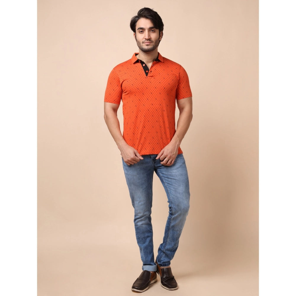 Amfyn Men's Casual Cotton Printed Polo Neck Half Sleeve T-Shirt (Rust)