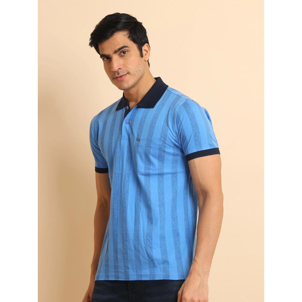 Amfyn Men's Casual Cotton Printed Polo Neck Half Sleeve T-Shirt (LightBlue)