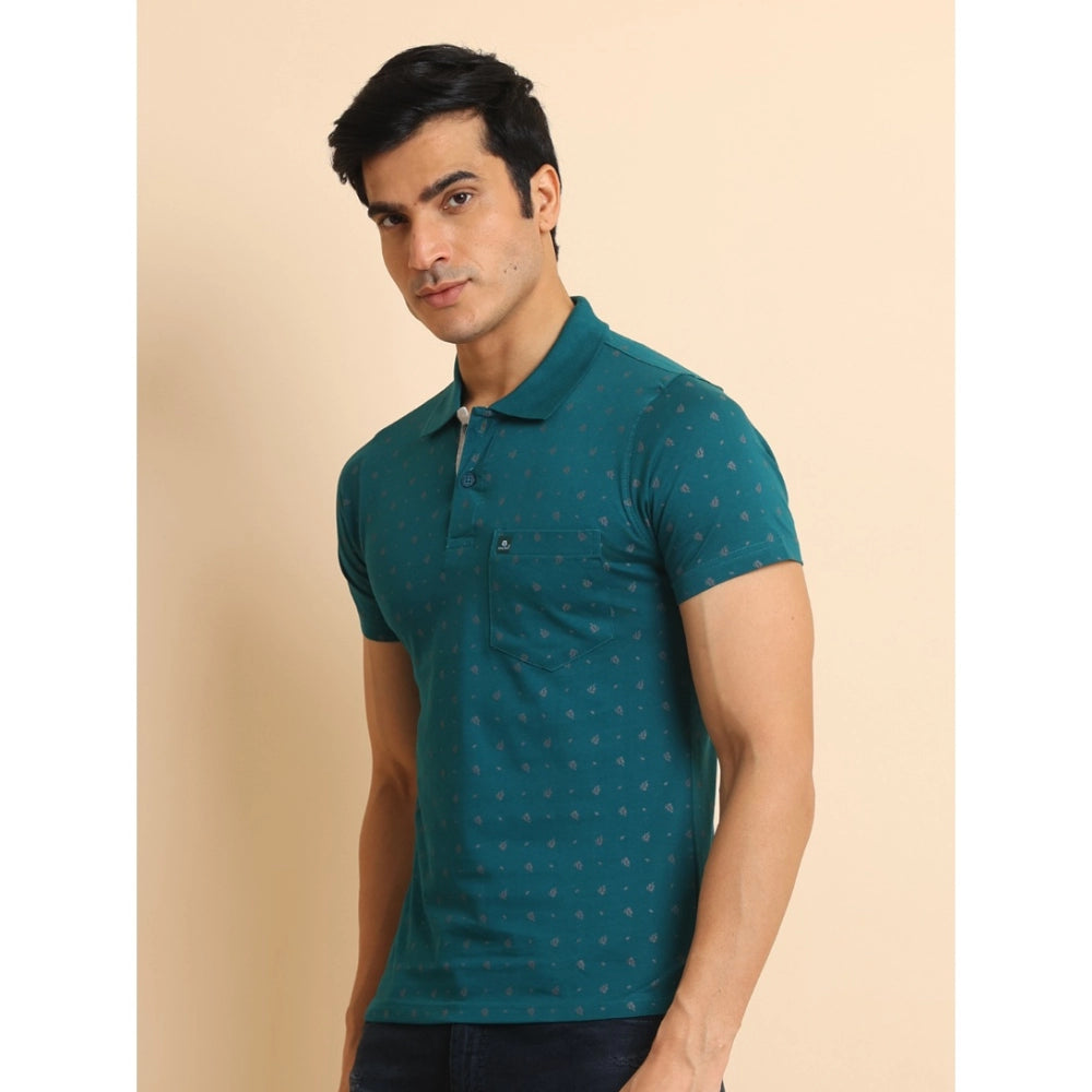 Amfyn Men's Casual Cotton Printed Polo Neck Half Sleeve T-Shirt (Green)