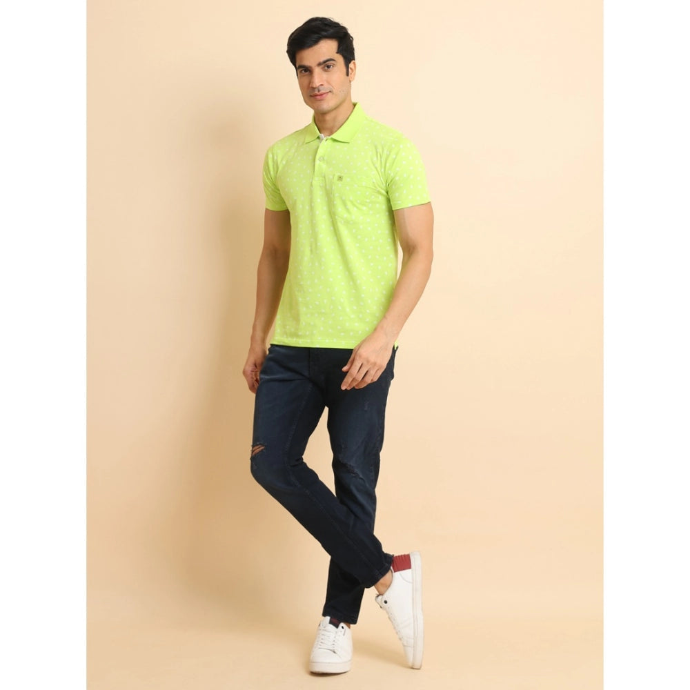 Amfyn Men's Casual Cotton Printed Polo Neck Half Sleeve T-Shirt (Green)