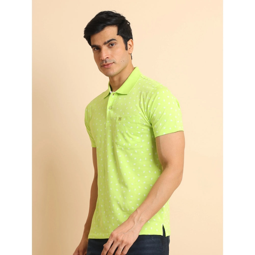 Amfyn Men's Casual Cotton Printed Polo Neck Half Sleeve T-Shirt (Green)
