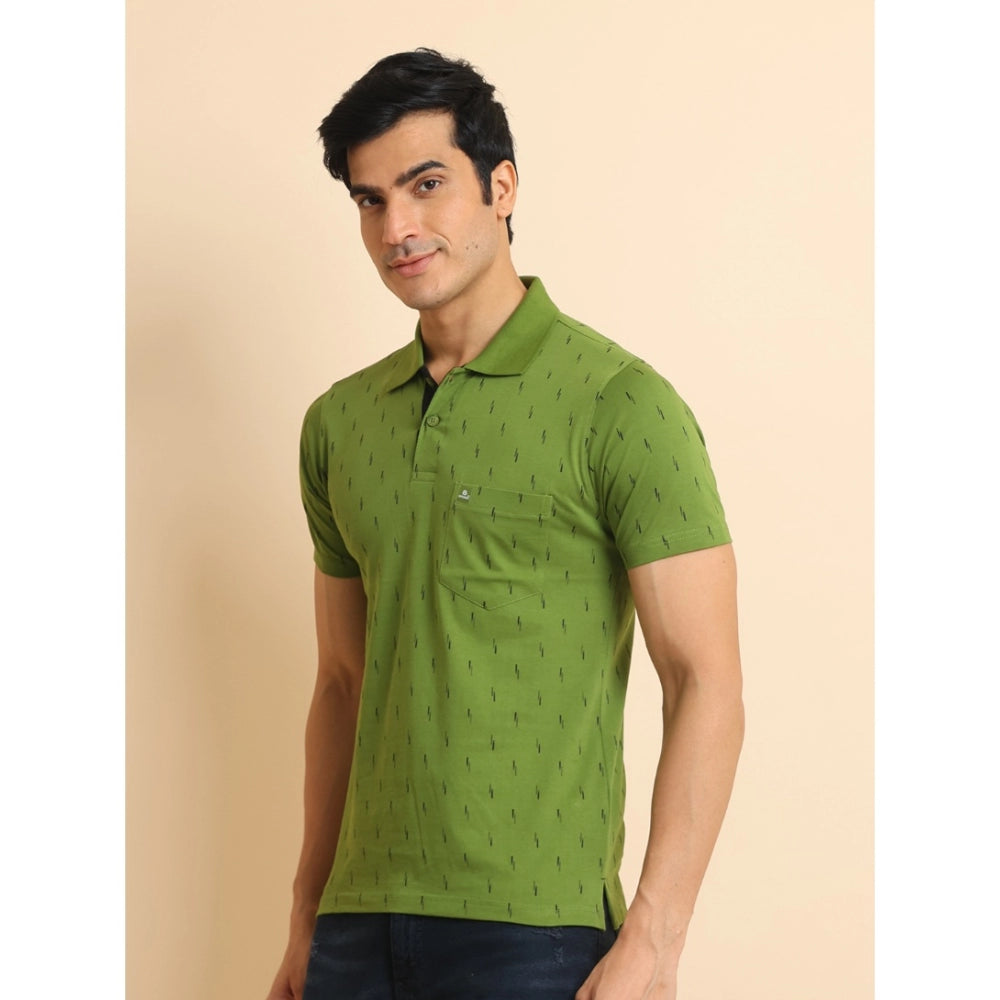 Amfyn Men's Casual Cotton Printed Polo Neck Half Sleeve T-Shirt (Green)