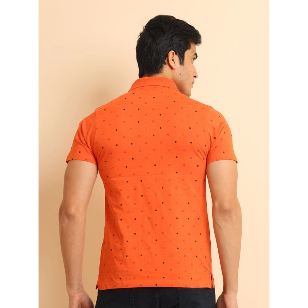 Amfyn Men's Casual Cotton Printed Polo Neck Half Sleeve T-Shirt (Rust)