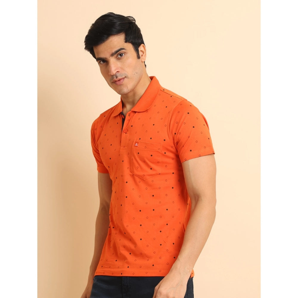 Amfyn Men's Casual Cotton Printed Polo Neck Half Sleeve T-Shirt (Rust)