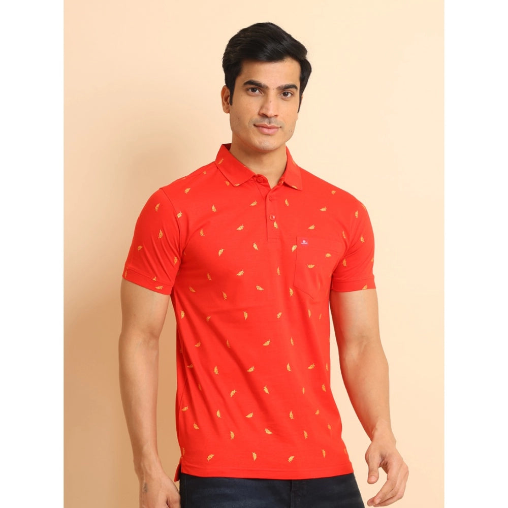Amfyn Men's Casual Cotton Printed Polo Neck Half Sleeve T-Shirt (Red)
