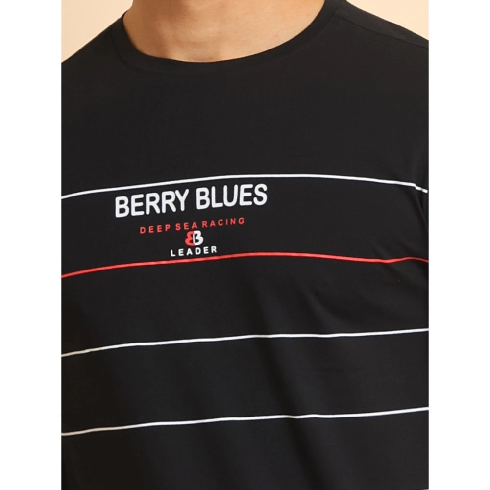 Amfyn Men's Casual Cotton Printed Round Neck Half Sleeve T-Shirt (Black)