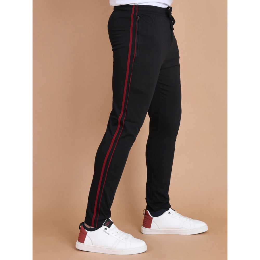 Amfyn Men's Casual Cotton Striped Full Length Track Pant (Black)