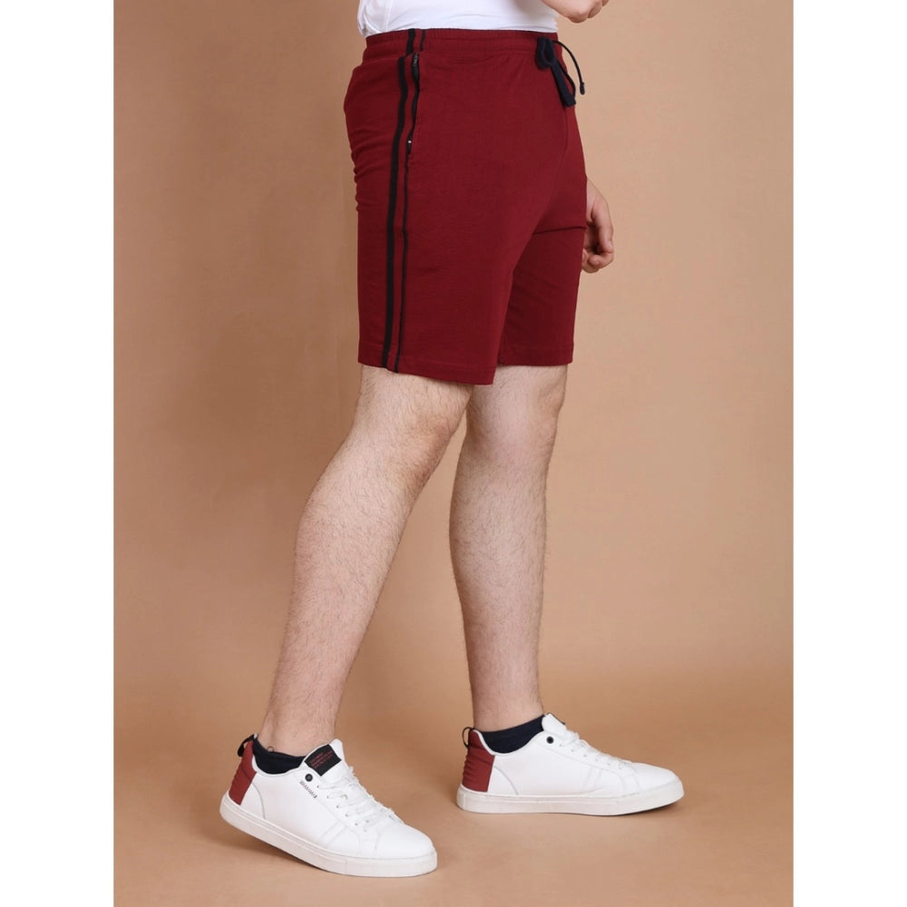 Amfyn Men's Casual Cotton Striped Above knee Shorts (Maroon)