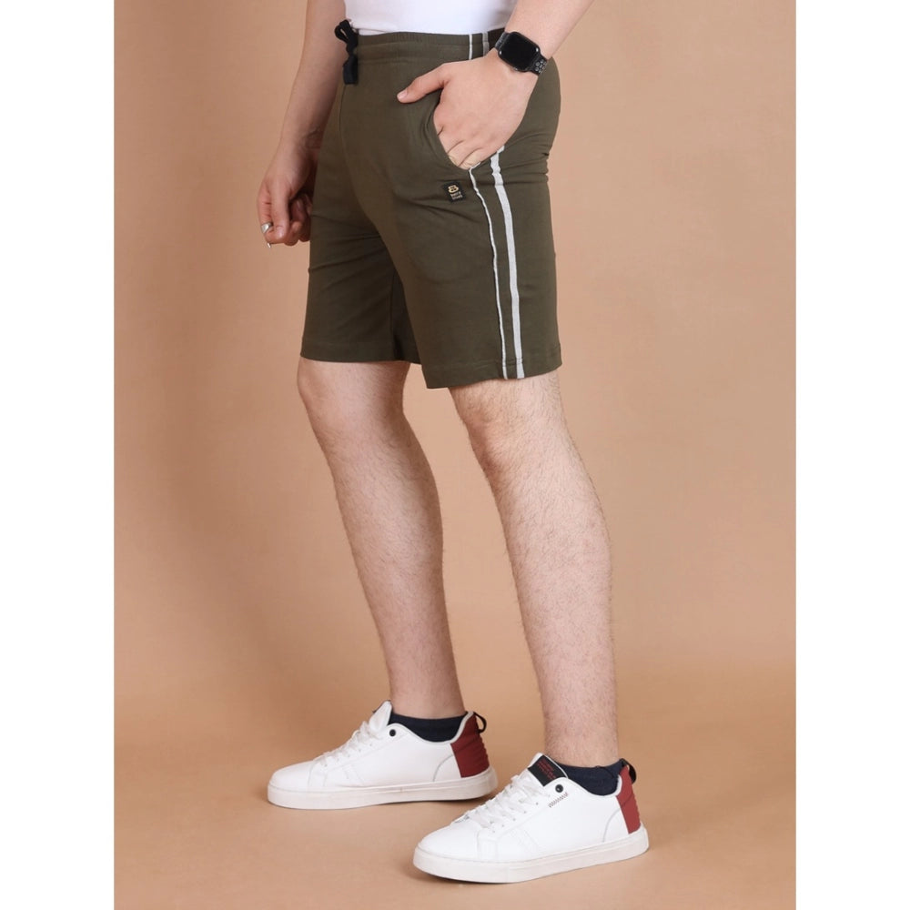 Amfyn Men's Casual Cotton Striped Above knee Shorts (Olive)
