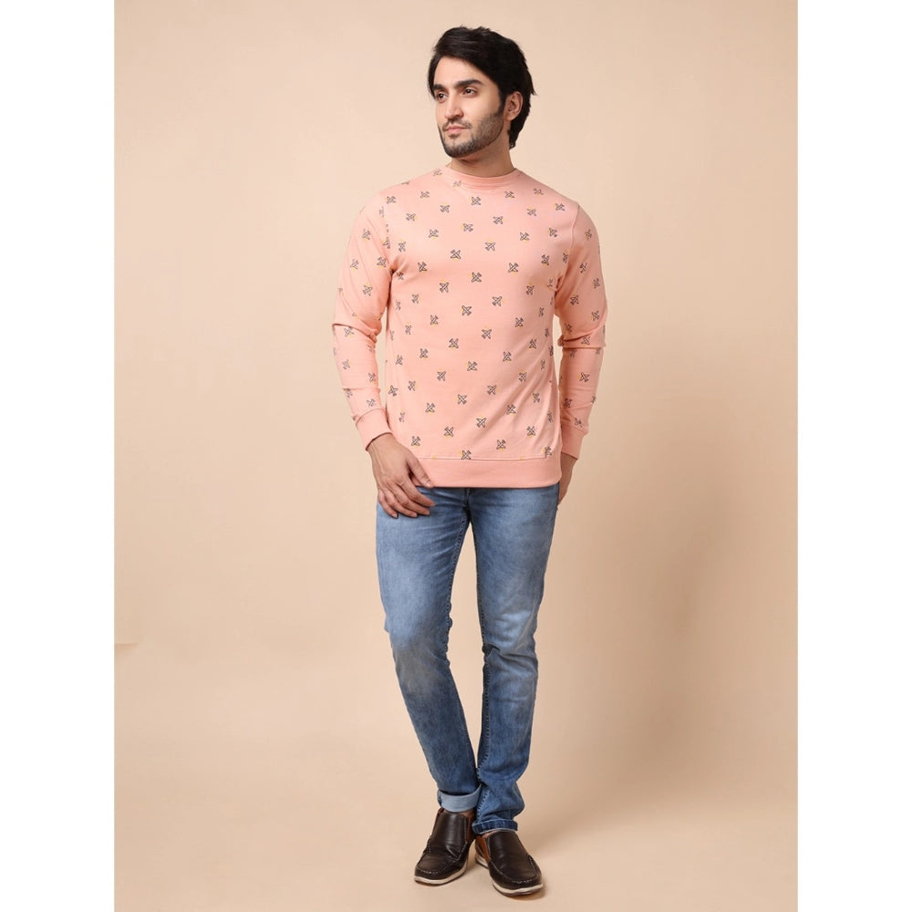 Amfyn Men's Casual Cotton Printed Round Neck Full Sleeve Sweat Shirt (Peach)