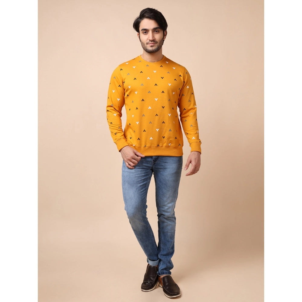 Amfyn Men's Casual Cotton Printed Round Neck Full Sleeve Sweat Shirt (Mustard)