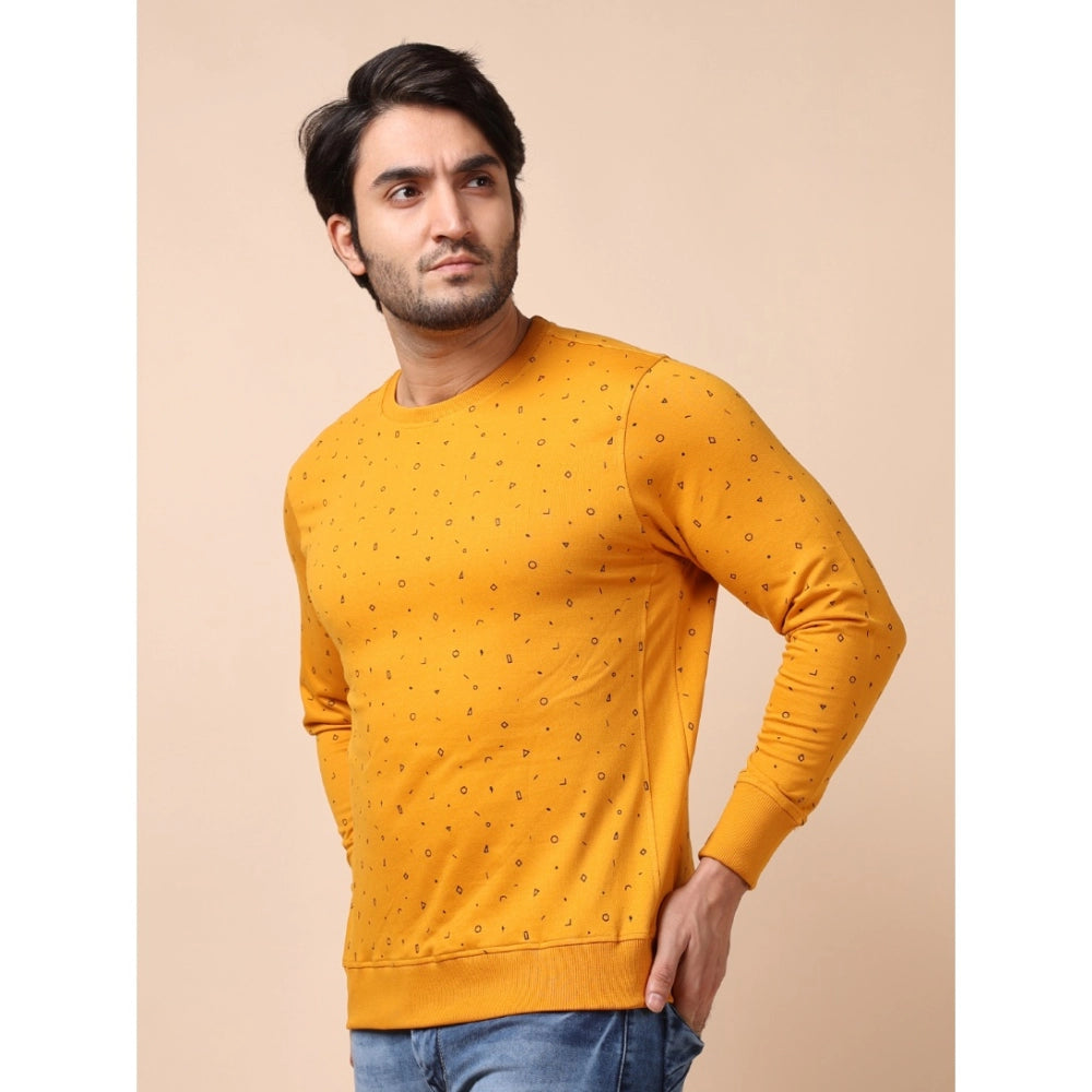 Amfyn Men's Casual Cotton Printed Round Neck Full Sleeve Sweat Shirt (Mustard)
