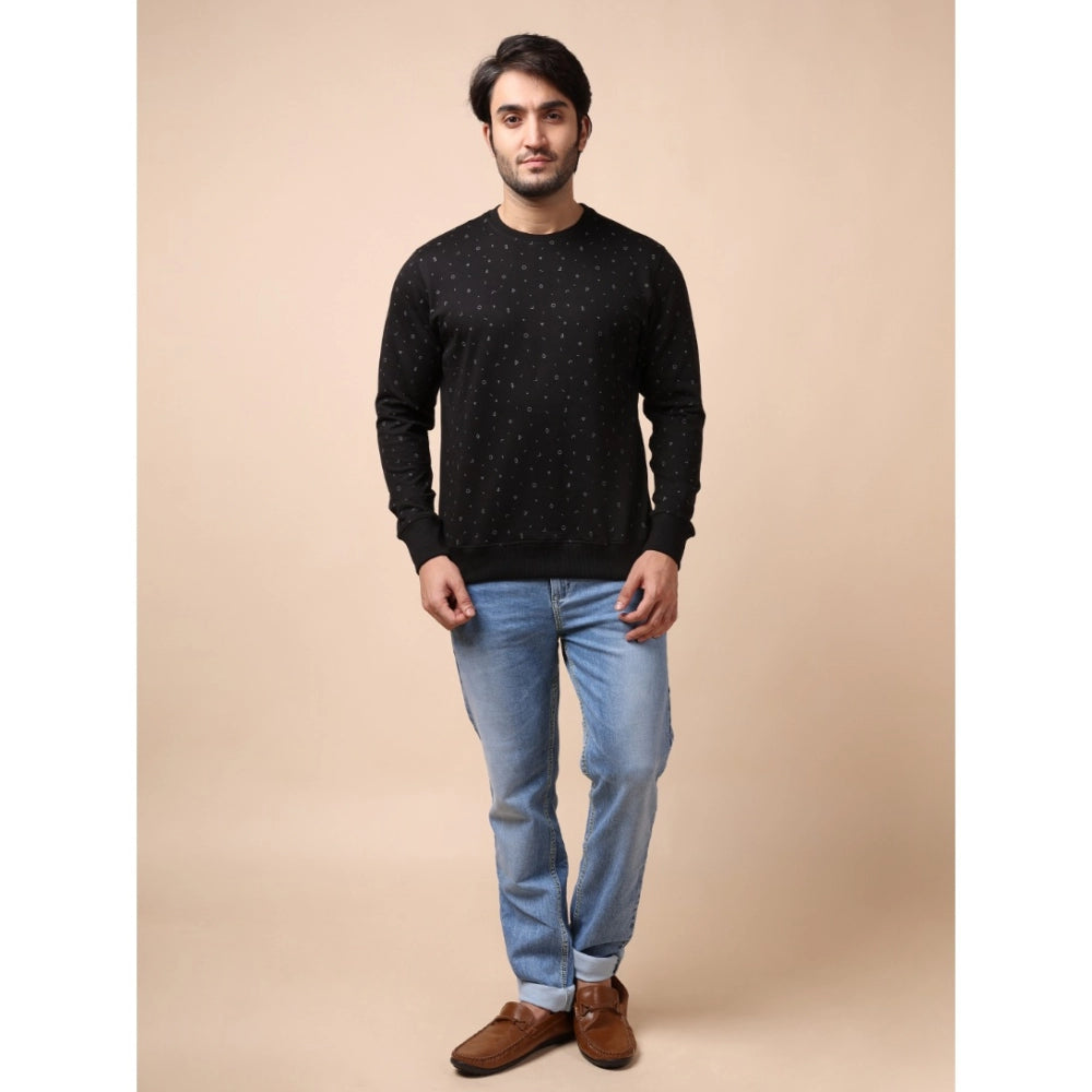 Amfyn Men's Casual Cotton Printed Round Neck Full Sleeve Sweat Shirt (Black)
