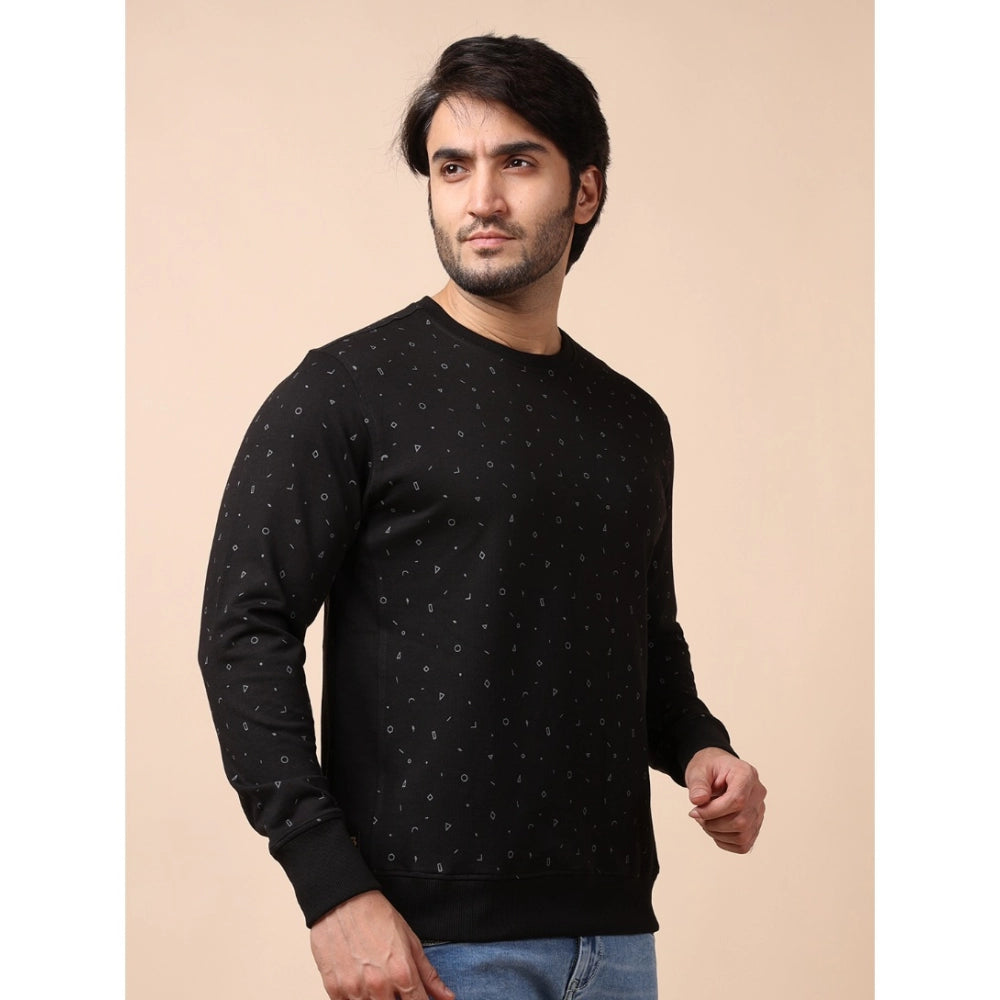 Amfyn Men's Casual Cotton Printed Round Neck Full Sleeve Sweat Shirt (Black)