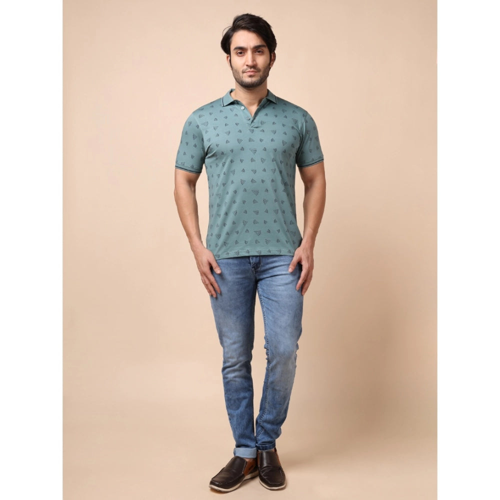Amfyn Men's Casual Cotton Printed Polo Neck Half Sleeve T-Shirt (Grey)