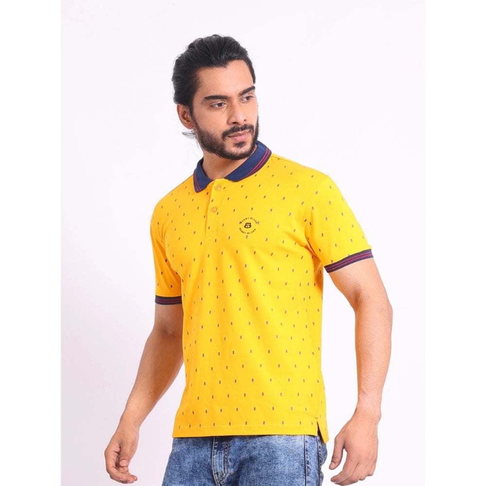 Amfyn Men's Casual Cotton Printed Polo Neck Half Sleeve T-Shirt (Turmeric)