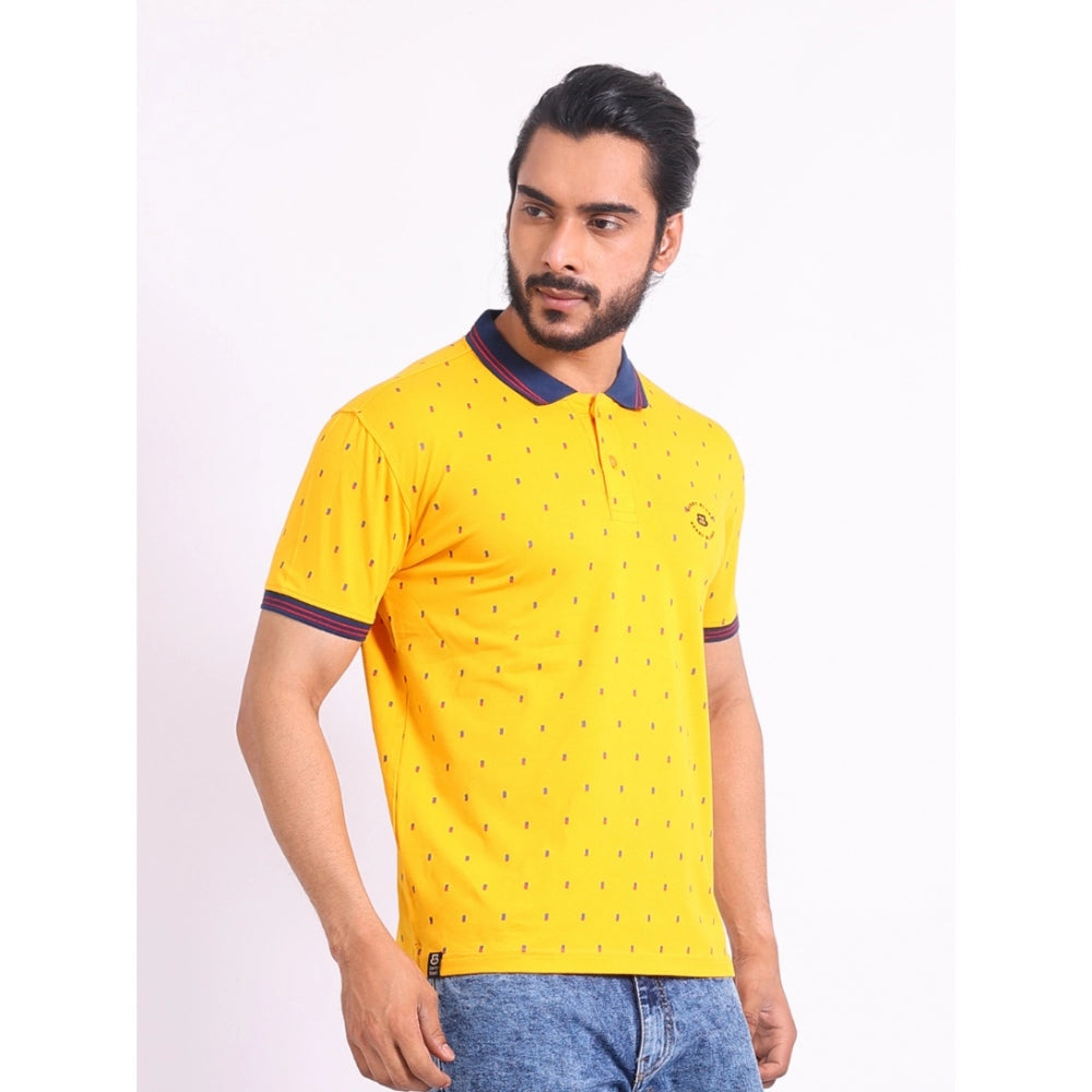 Amfyn Men's Casual Cotton Printed Polo Neck Half Sleeve T-Shirt (Turmeric)