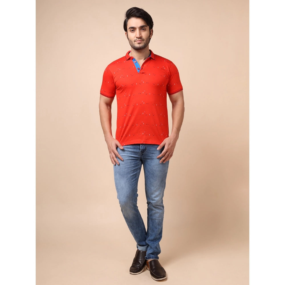 Amfyn Men's Casual Cotton Printed Polo Neck Half Sleeve T-Shirt (Red)