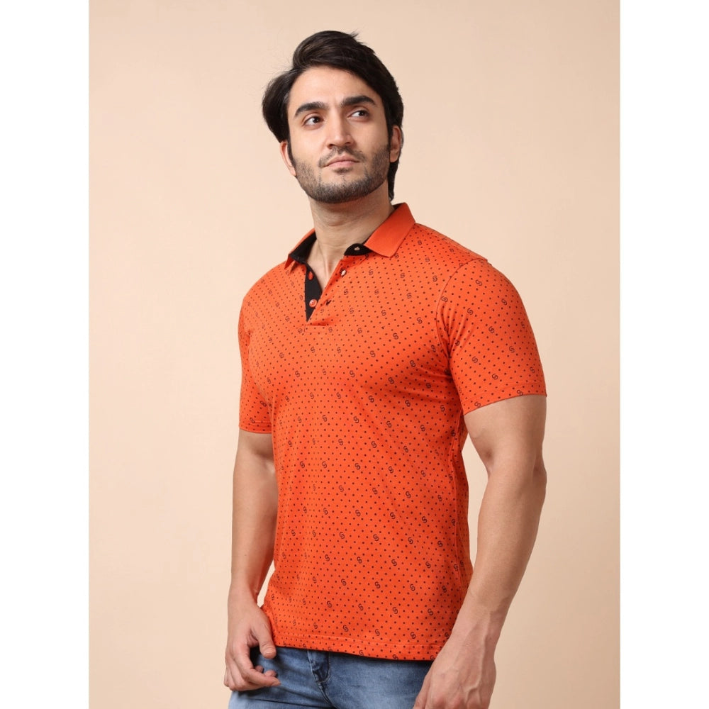 Amfyn Men's Casual Cotton Printed Polo Neck Half Sleeve T-Shirt (Rust)