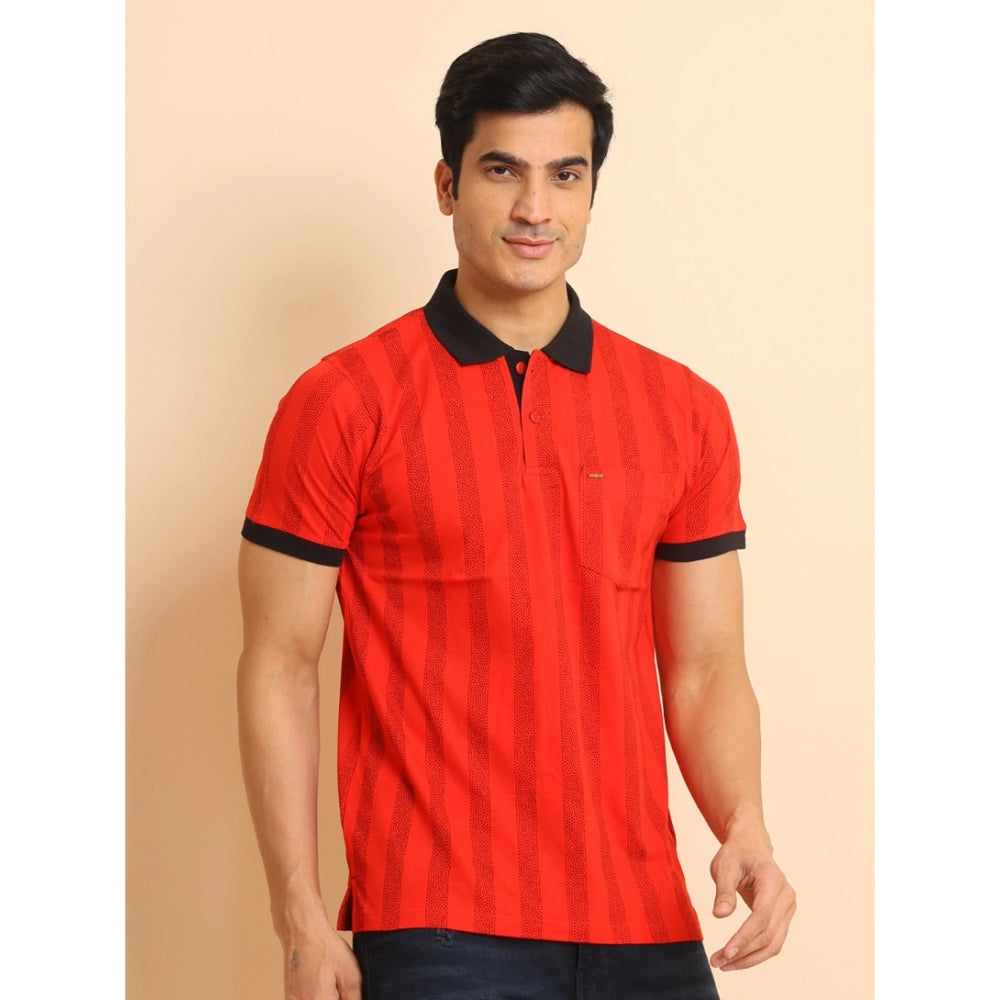 Amfyn Men's Casual Cotton Printed Polo Neck Half Sleeve T-Shirt (Red)