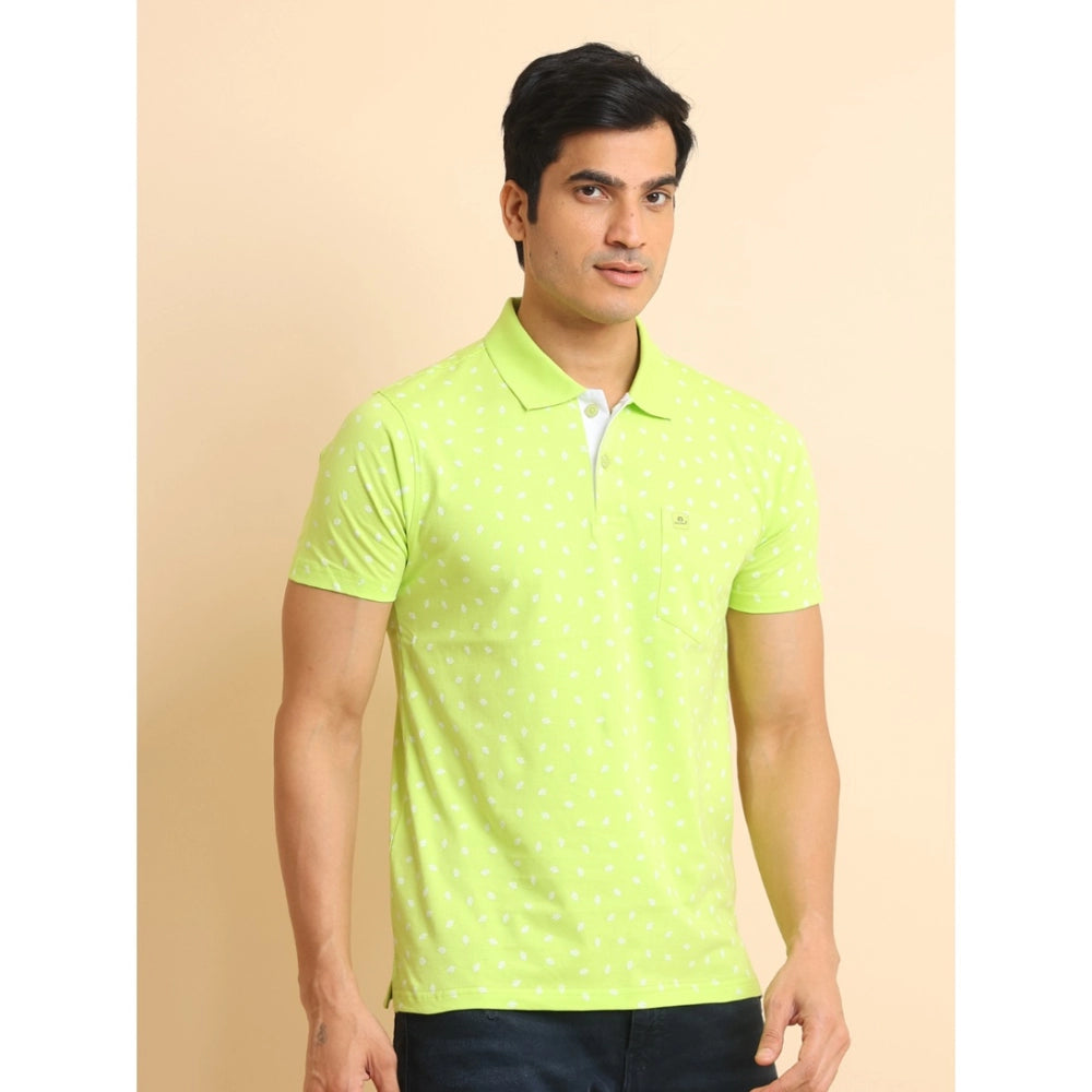 Amfyn Men's Casual Cotton Printed Polo Neck Half Sleeve T-Shirt (Green)