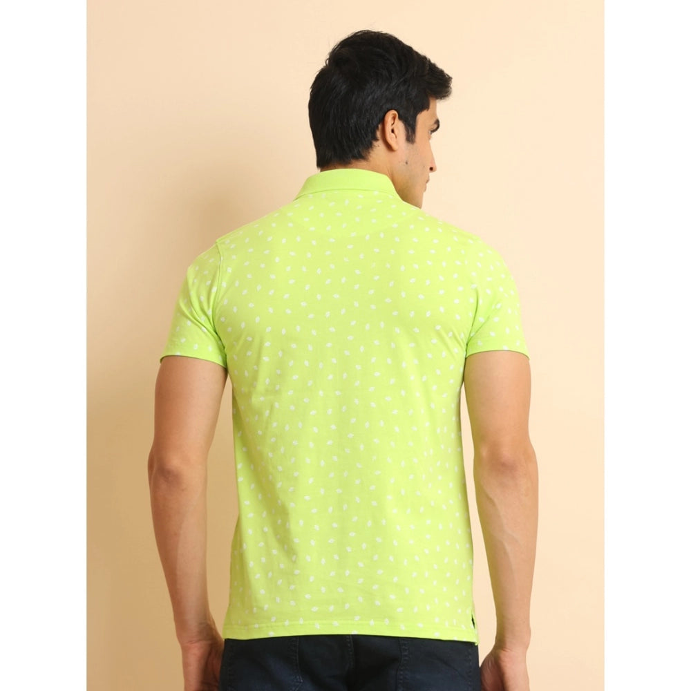 Amfyn Men's Casual Cotton Printed Polo Neck Half Sleeve T-Shirt (Green)