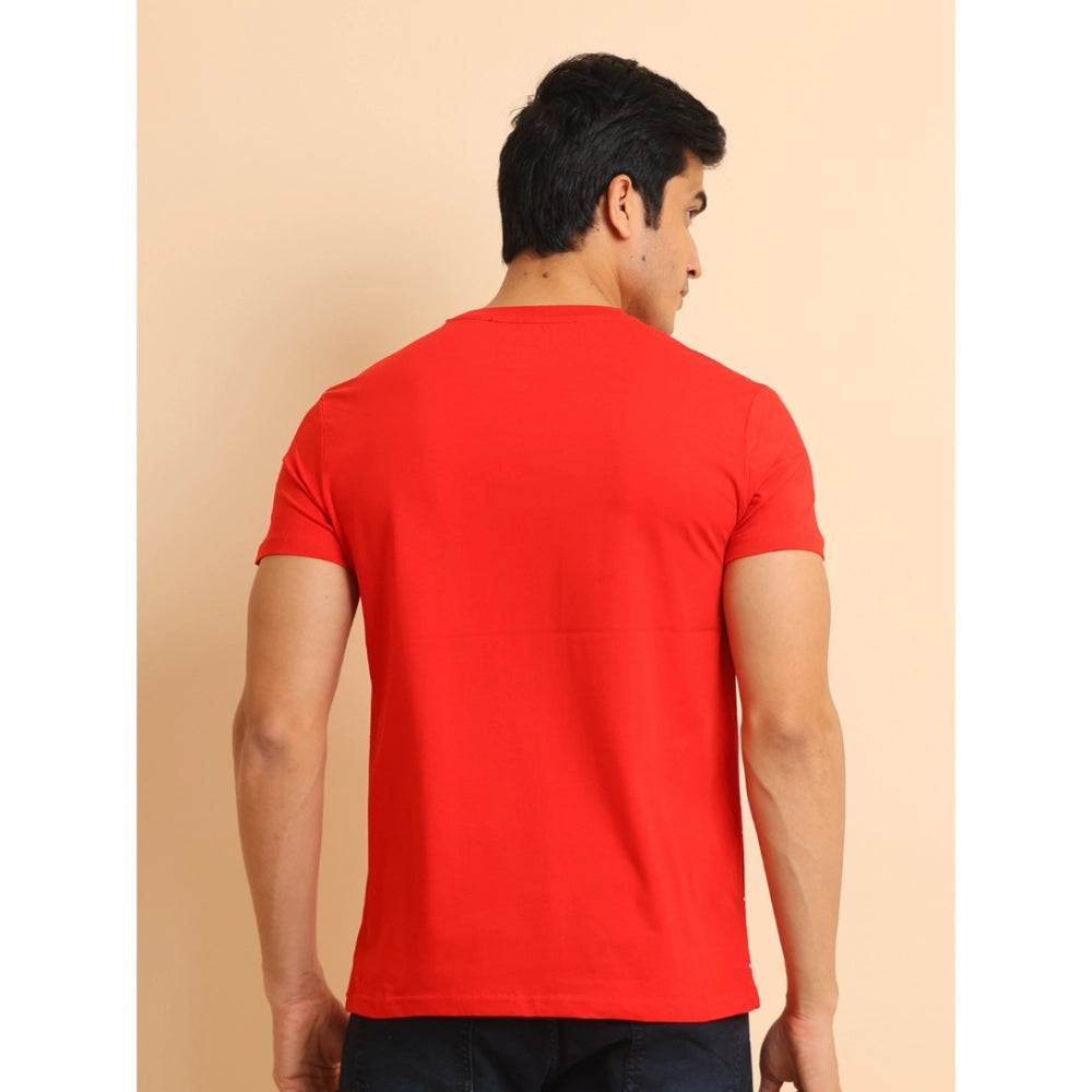 Amfyn Men's Casual Cotton Printed Round Neck Half Sleeve T-Shirt (Red)