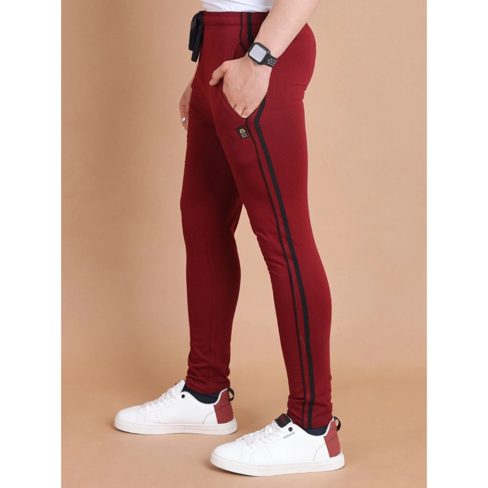 Amfyn Men's Casual Cotton Striped Full Length Track Pant (Maroon)