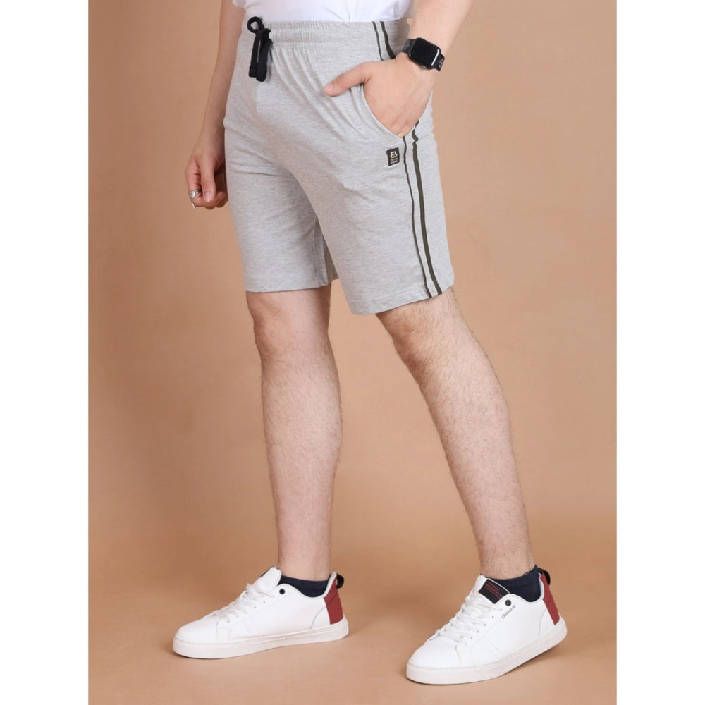 Amfyn Men's Casual Cotton Striped Above knee Shorts (Greymelange)