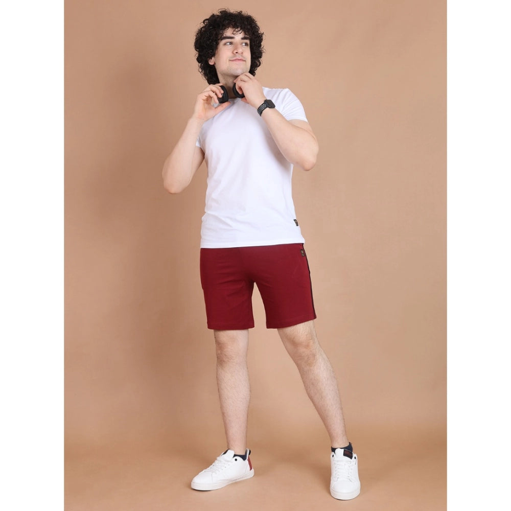 Amfyn Men's Casual Cotton Striped Above knee Shorts (Maroon)