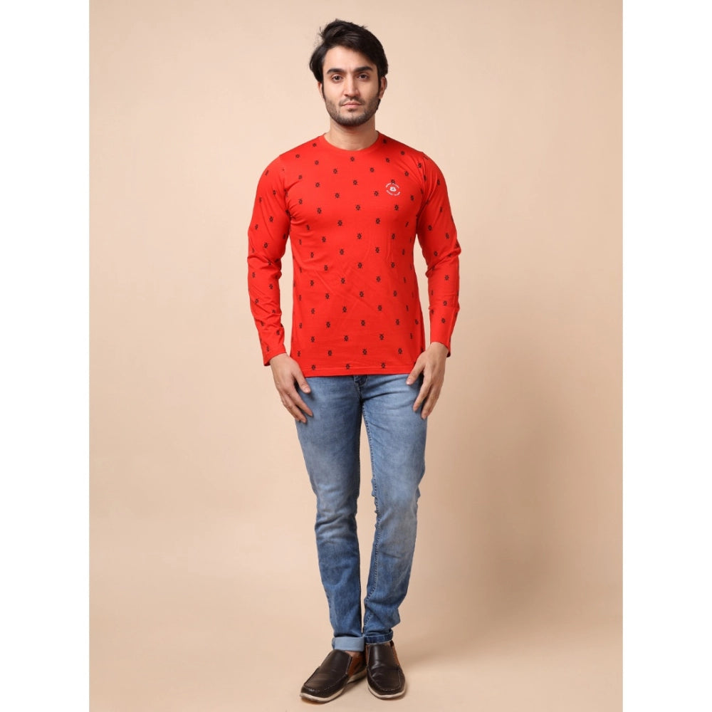 Amfyn Men's Casual Cotton Printed Round Neck Full Sleeve T-Shirt (Red)
