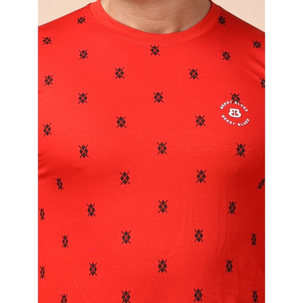 Amfyn Men's Casual Cotton Printed Round Neck Full Sleeve T-Shirt (Red)