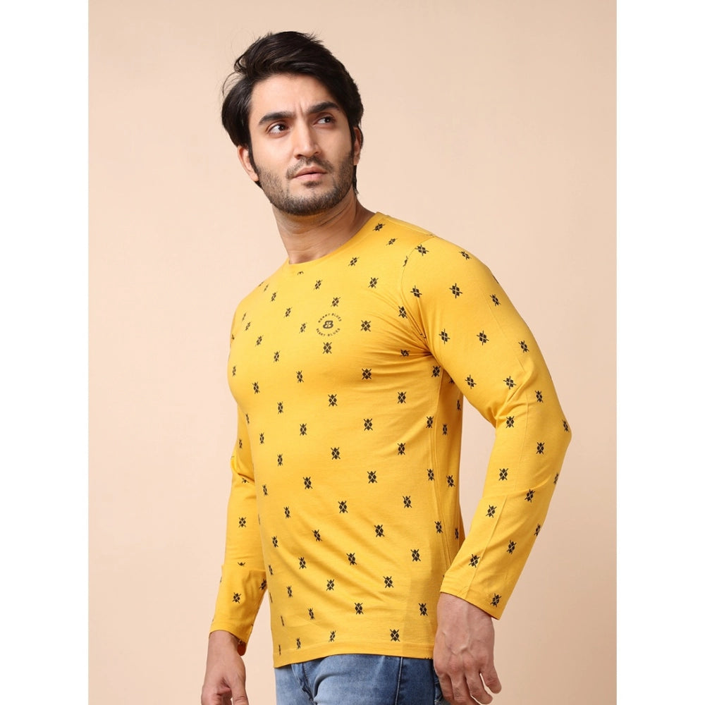 Amfyn Men's Casual Cotton Printed Round Neck Full Sleeve T-Shirt (Mustard)