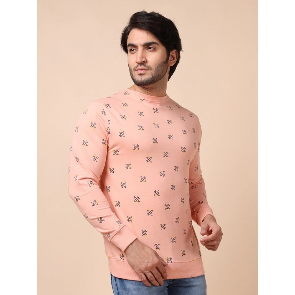 Amfyn Men's Casual Cotton Printed Round Neck Full Sleeve Sweat Shirt (Peach)