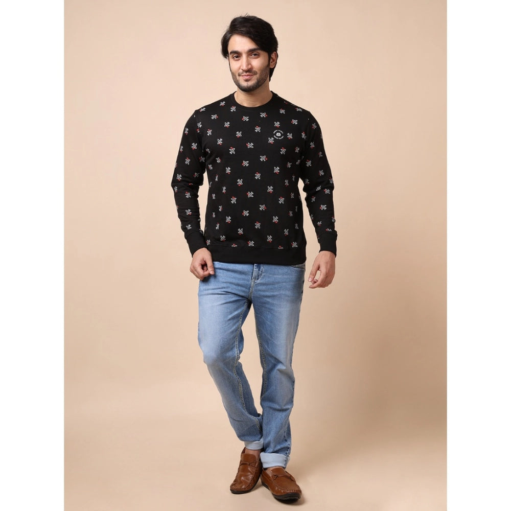 Amfyn Men's Casual Cotton Printed Round Neck Full Sleeve Sweat Shirt (Black)