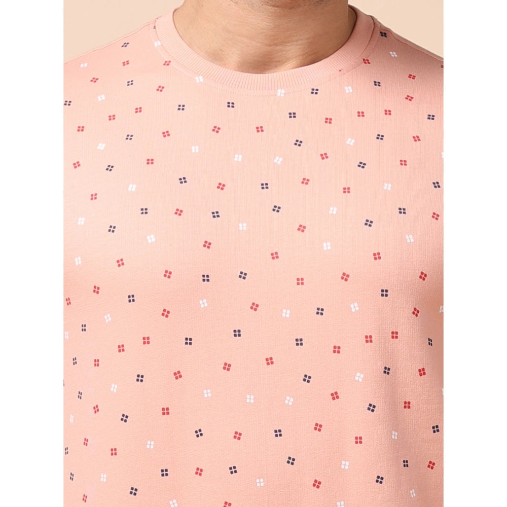 Amfyn Men's Casual Cotton Printed Round Neck Full Sleeve Sweat Shirt (Peach)