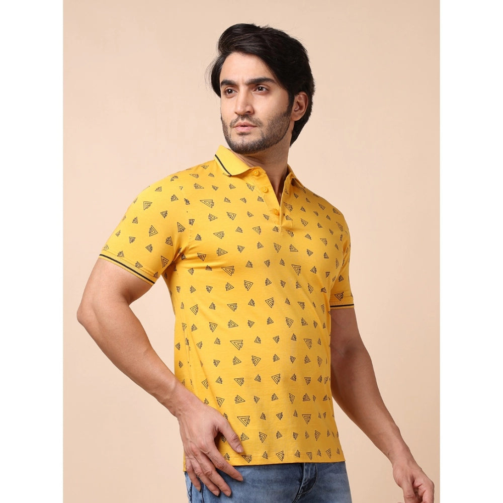 Amfyn Men's Casual Cotton Printed Polo Neck Half Sleeve T-Shirt (Mustard)