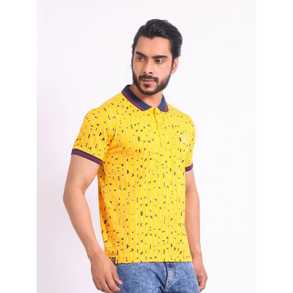 Amfyn Men's Casual Cotton Printed Polo Neck Half Sleeve T-Shirt (Turmeric)