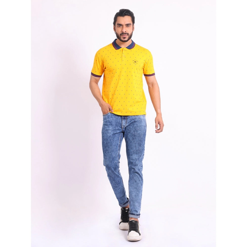 Amfyn Men's Casual Cotton Printed Polo Neck Half Sleeve T-Shirt (Turmeric)