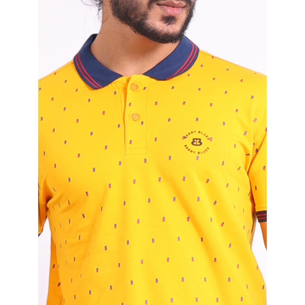 Amfyn Men's Casual Cotton Printed Polo Neck Half Sleeve T-Shirt (Turmeric)