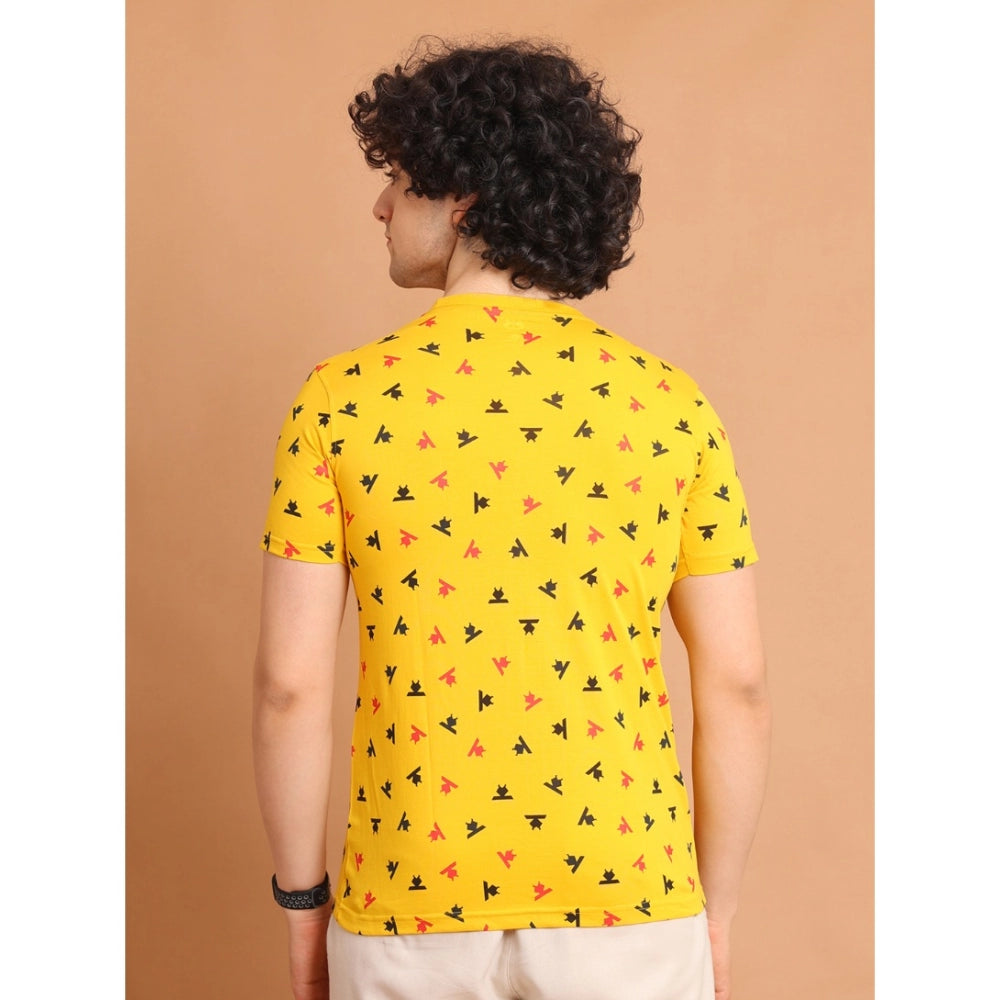 Amfyn Men's Casual Cotton Printed Round Neck Half Sleeve T-Shirt (Yellow)