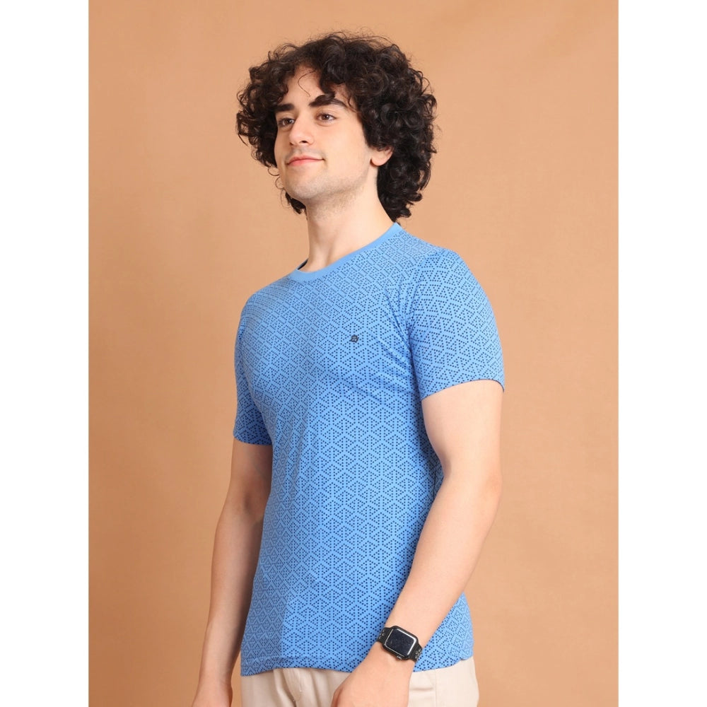 Amfyn Men's Casual Cotton Printed Round Neck Half Sleeve T-Shirt (LightBlue)