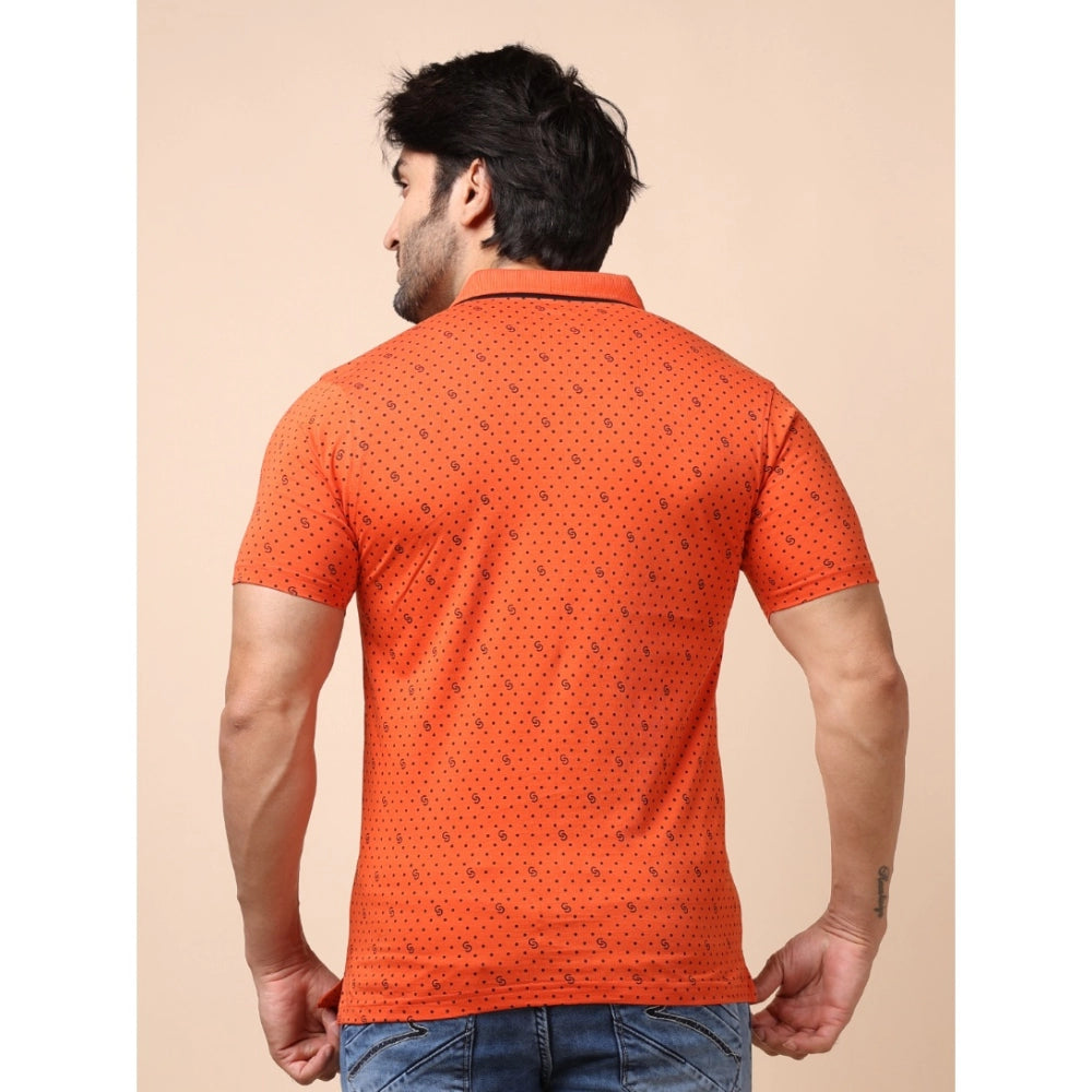 Amfyn Men's Casual Cotton Printed Polo Neck Half Sleeve T-Shirt (Rust)