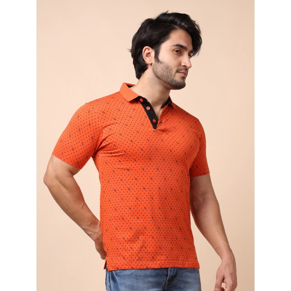 Amfyn Men's Casual Cotton Printed Polo Neck Half Sleeve T-Shirt (Rust)